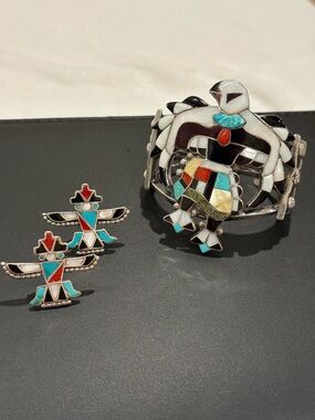 Charles and Mary Ann Poncho Zuni Sterling Silver Eagle Dancer & KnifeWing Set